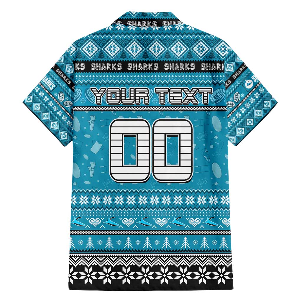 Personalized Sharks Rugby Xmas Family Matching Off Shoulder Short Dress and Hawaiian Shirt Australia NRL Mascot