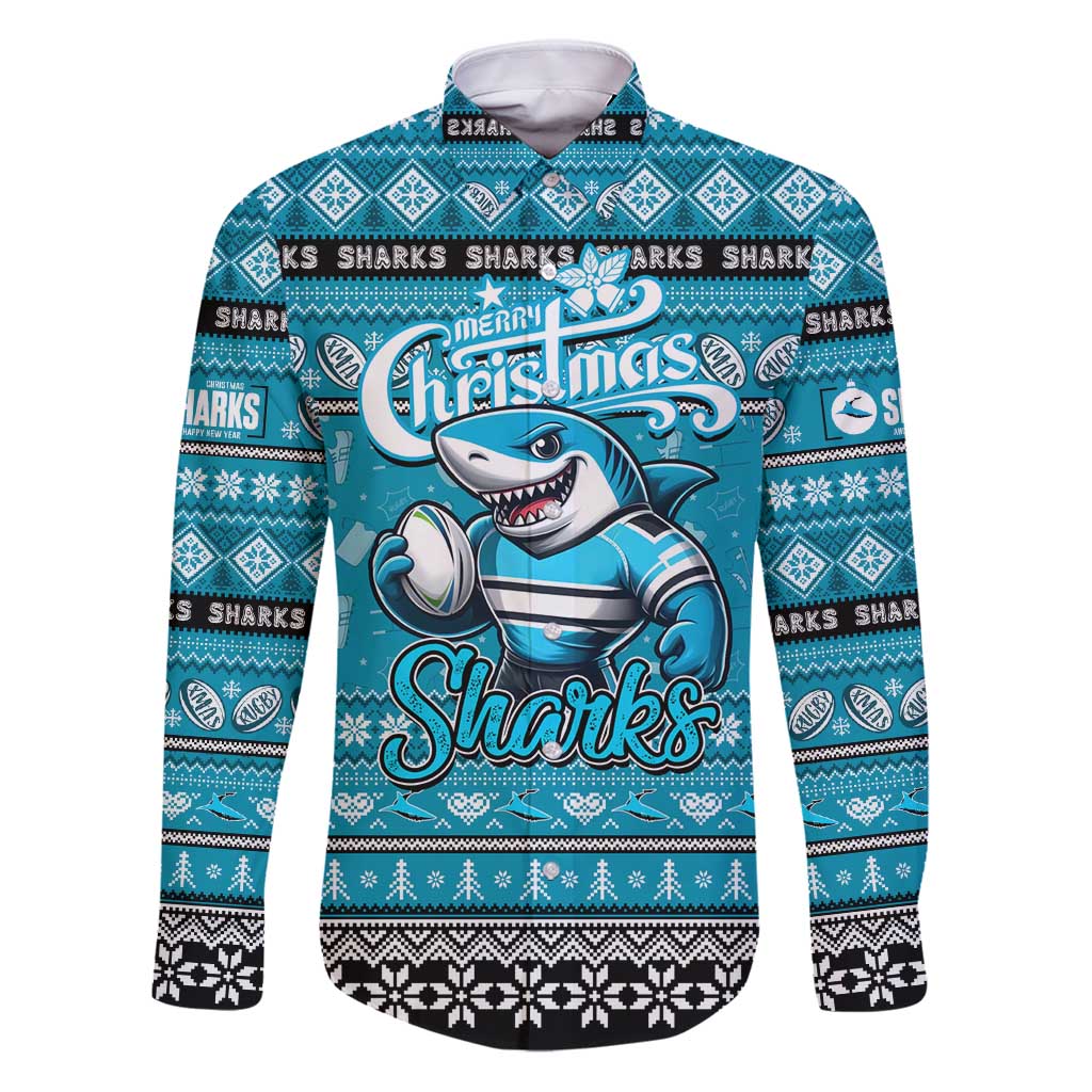 Personalized Sharks Rugby Xmas Family Matching Puletasi and Hawaiian Shirt Australia NRL Mascot