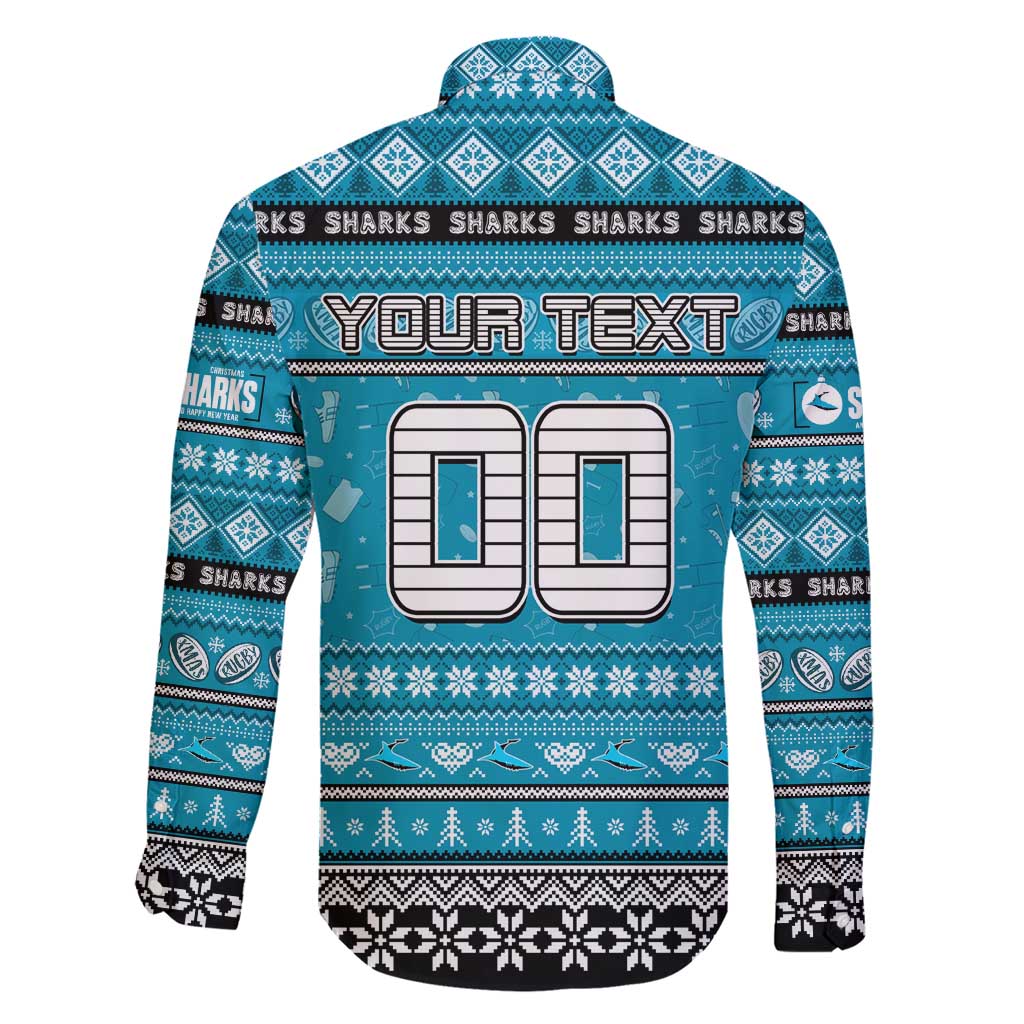 Personalized Sharks Rugby Xmas Family Matching Short Sleeve Bodycon Dress and Hawaiian Shirt Australia NRL Mascot