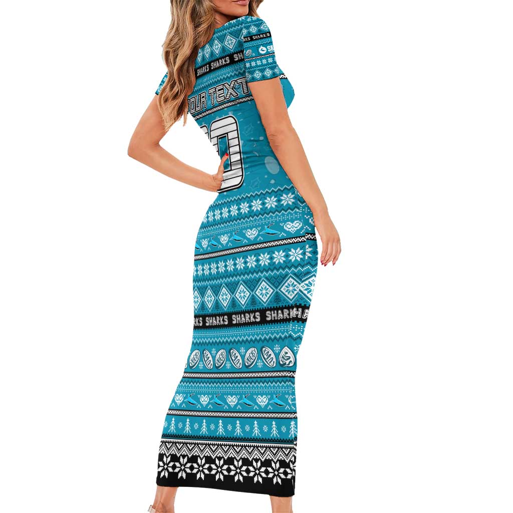 Personalized Sharks Rugby Xmas Family Matching Short Sleeve Bodycon Dress and Hawaiian Shirt Australia NRL Mascot