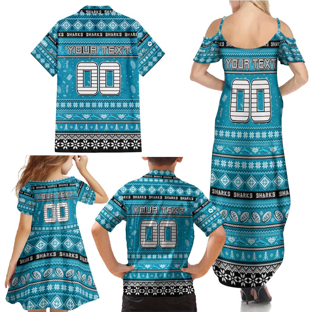 Personalized Sharks Rugby Xmas Family Matching Summer Maxi Dress and Hawaiian Shirt Australia NRL Mascot