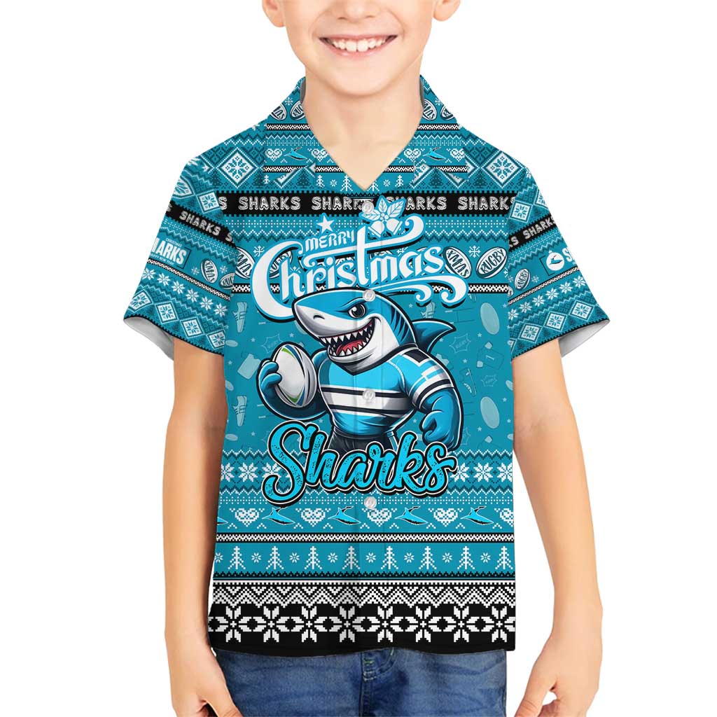 Personalized Sharks Rugby Xmas Family Matching Summer Maxi Dress and Hawaiian Shirt Australia NRL Mascot
