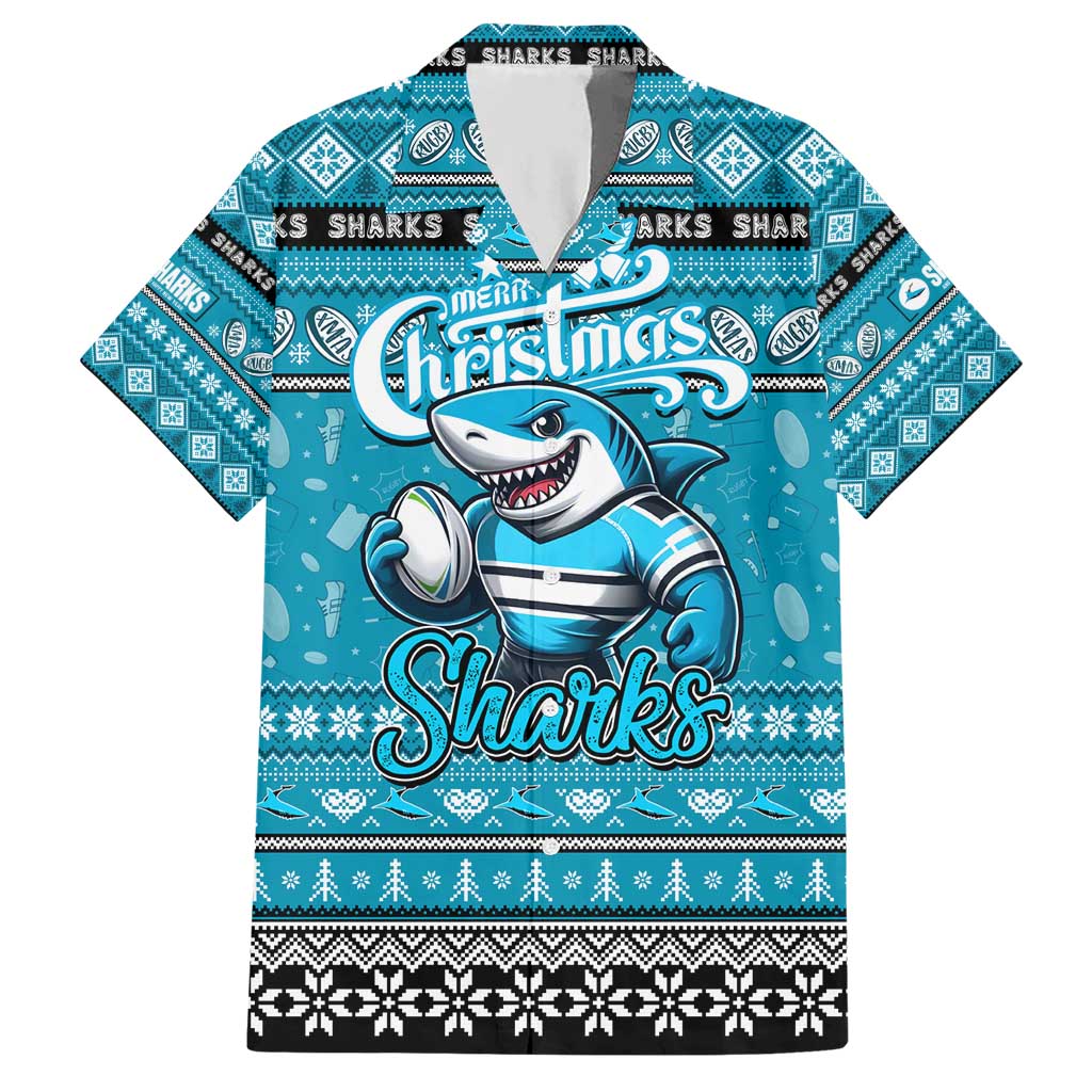 Personalized Sharks Rugby Xmas Hawaiian Shirt Australia NRL Mascot - Vibe Hoodie Shop