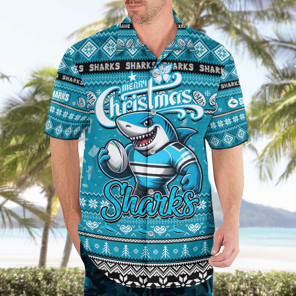 Personalized Sharks Rugby Xmas Hawaiian Shirt Australia NRL Mascot - Vibe Hoodie Shop