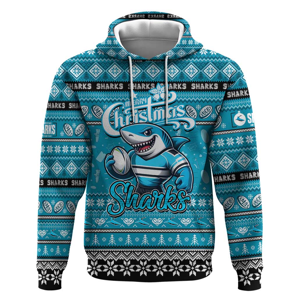 Personalized Sharks Rugby Xmas Hoodie Australia NRL Mascot - Vibe Hoodie Shop