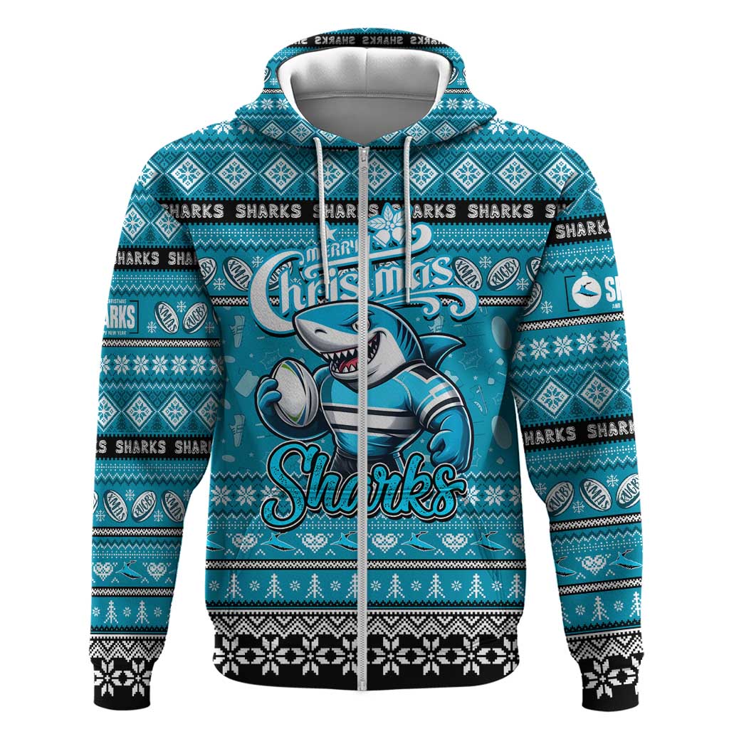 Personalized Sharks Rugby Xmas Hoodie Australia NRL Mascot - Vibe Hoodie Shop