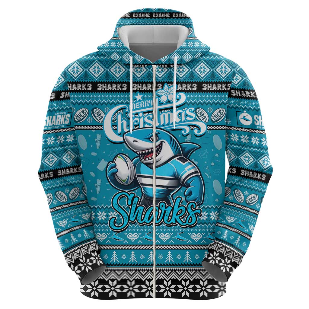Personalized Sharks Rugby Xmas Hoodie Australia NRL Mascot - Vibe Hoodie Shop