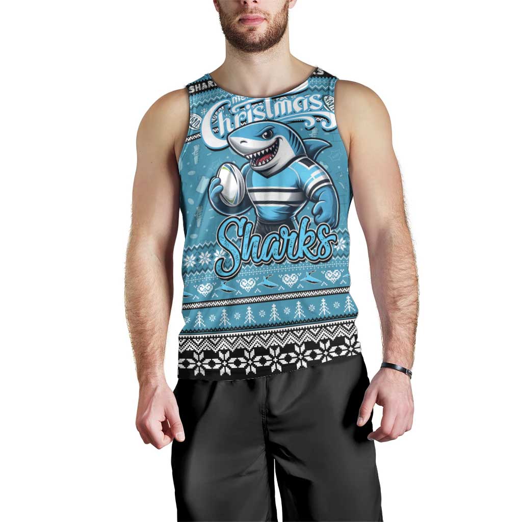Personalized Sharks Rugby Xmas Men Tank Top Australia NRL Mascot - Vibe Hoodie Shop