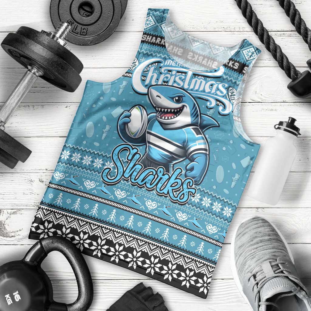Personalized Sharks Rugby Xmas Men Tank Top Australia NRL Mascot - Vibe Hoodie Shop