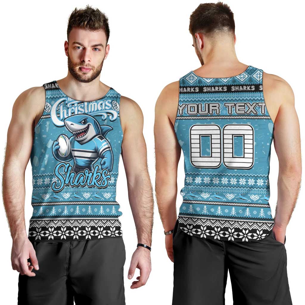 Personalized Sharks Rugby Xmas Men Tank Top Australia NRL Mascot - Vibe Hoodie Shop