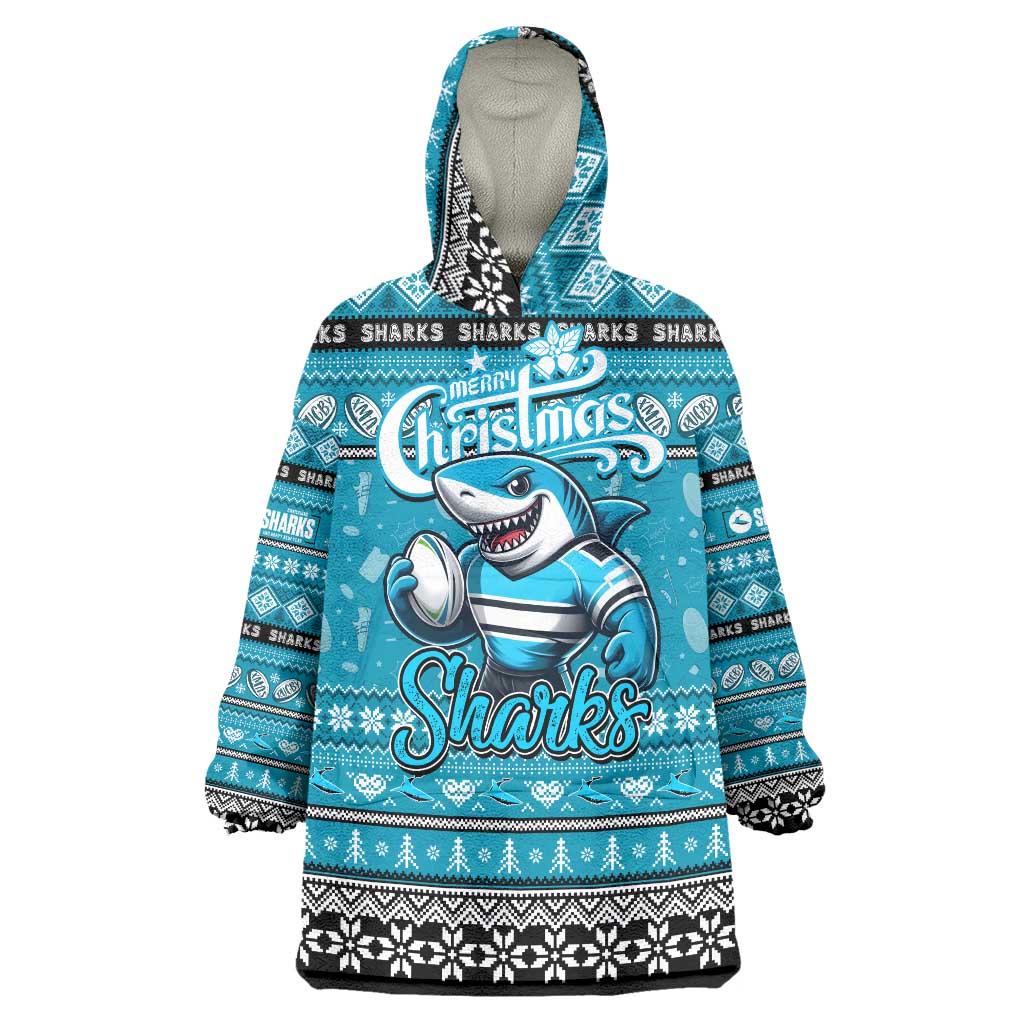 Personalized Sharks Rugby Xmas Wearable Blanket Hoodie Australia NRL Mascot - Vibe Hoodie Shop