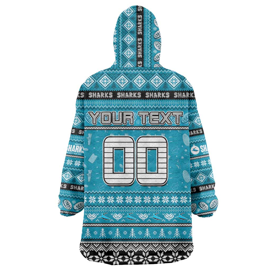 Personalized Sharks Rugby Xmas Wearable Blanket Hoodie Australia NRL Mascot - Vibe Hoodie Shop