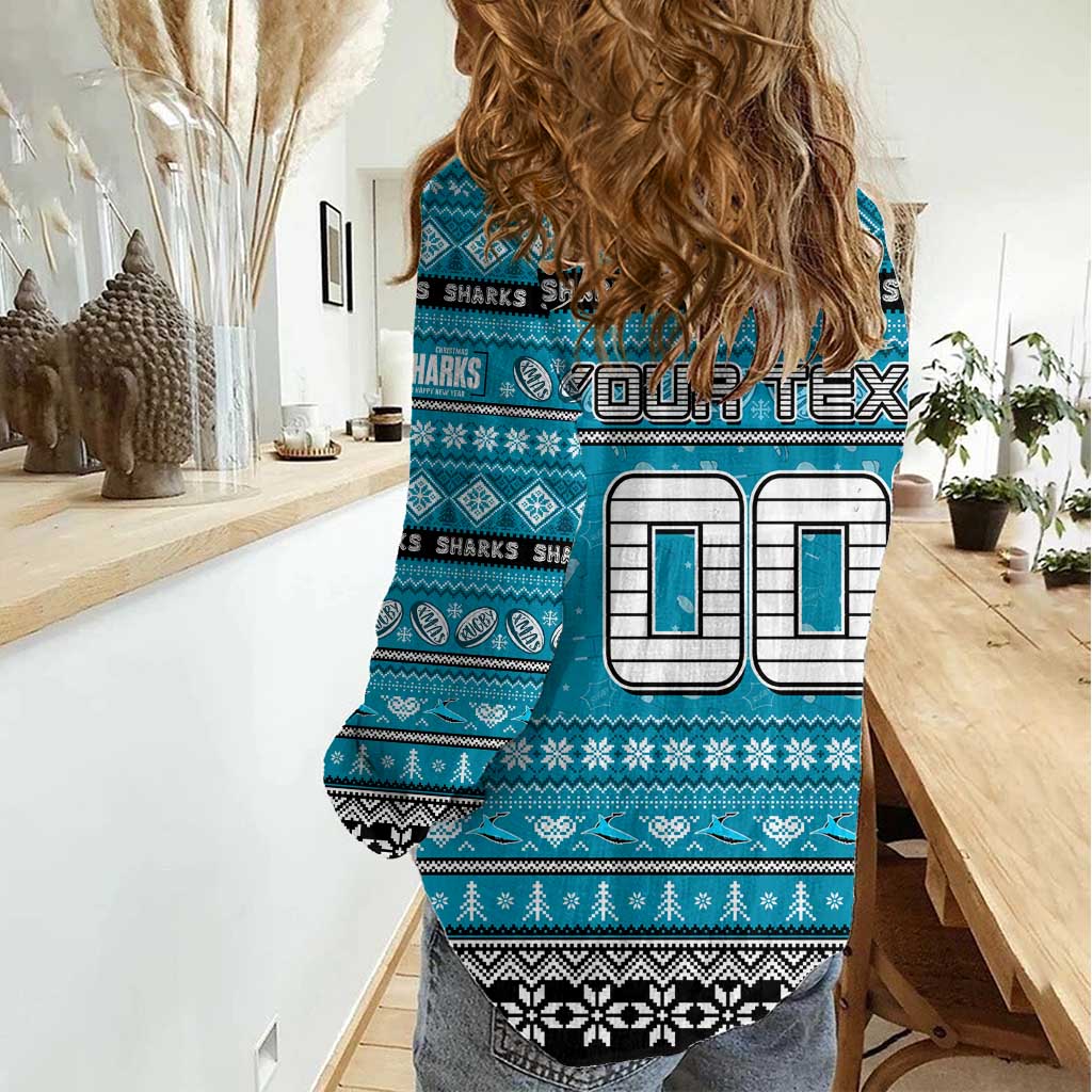 Personalized Sharks Rugby Xmas Women Casual Shirt Australia NRL Mascot - Vibe Hoodie Shop