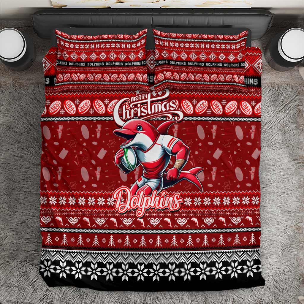Dolphins Rugby Xmas Bedding Set Australia NRL Mascot - Vibe Hoodie Shop