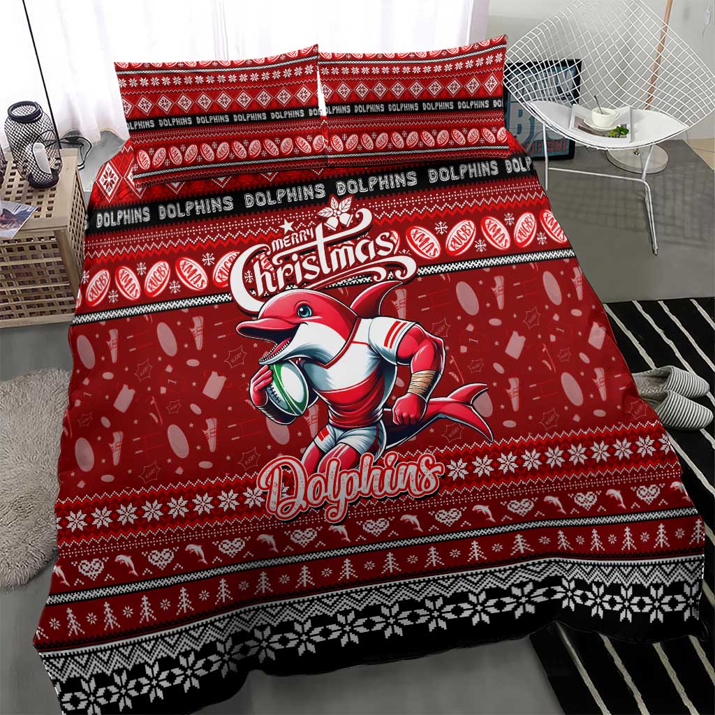 Dolphins Rugby Xmas Bedding Set Australia NRL Mascot - Vibe Hoodie Shop