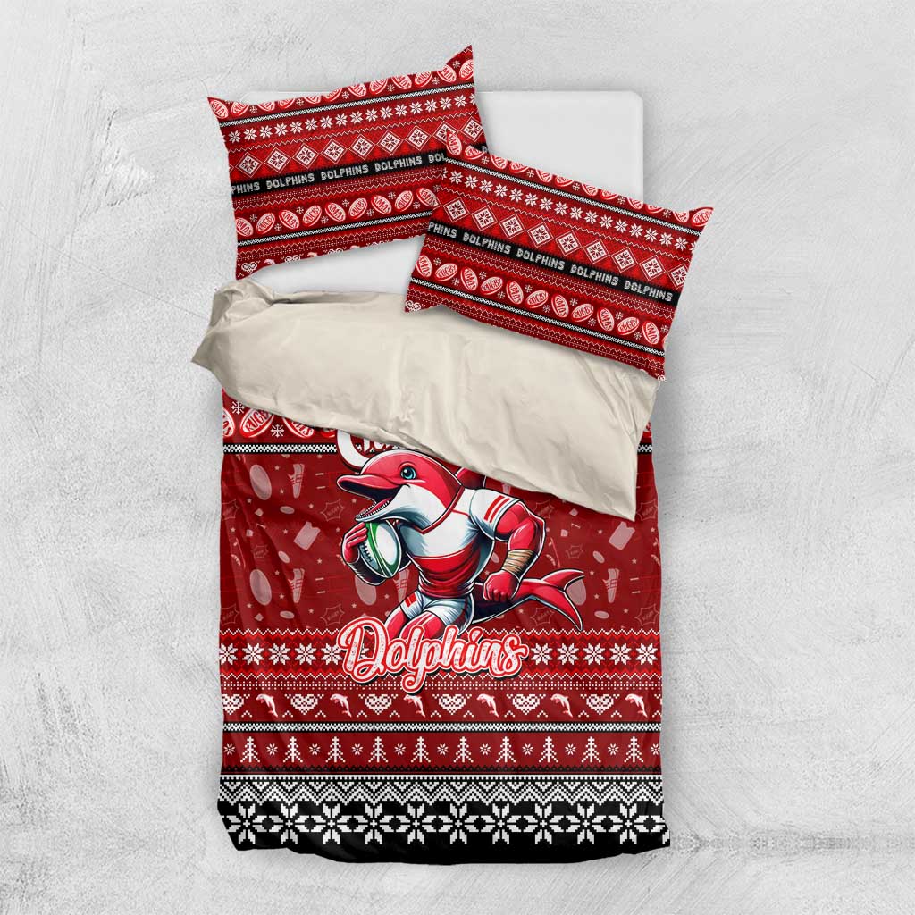 Dolphins Rugby Xmas Bedding Set Australia NRL Mascot - Vibe Hoodie Shop