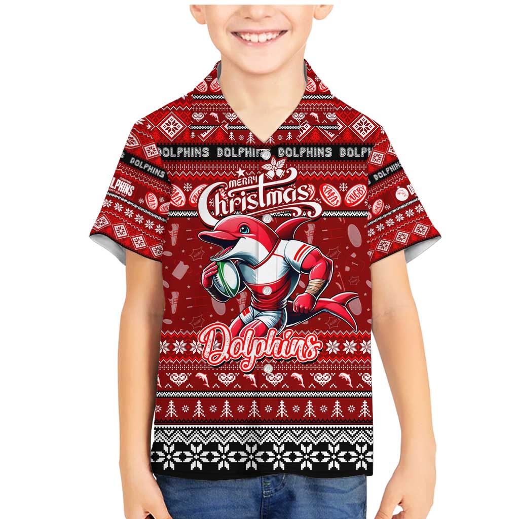 Personalized Dolphins Rugby Xmas Family Matching Mermaid Dress and Hawaiian Shirt Australia NRL Mascot