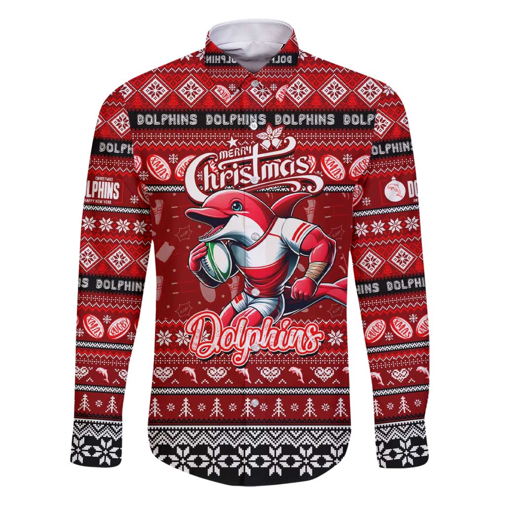 Personalized Dolphins Rugby Xmas Family Matching Short Sleeve Bodycon Dress and Hawaiian Shirt Australia NRL Mascot