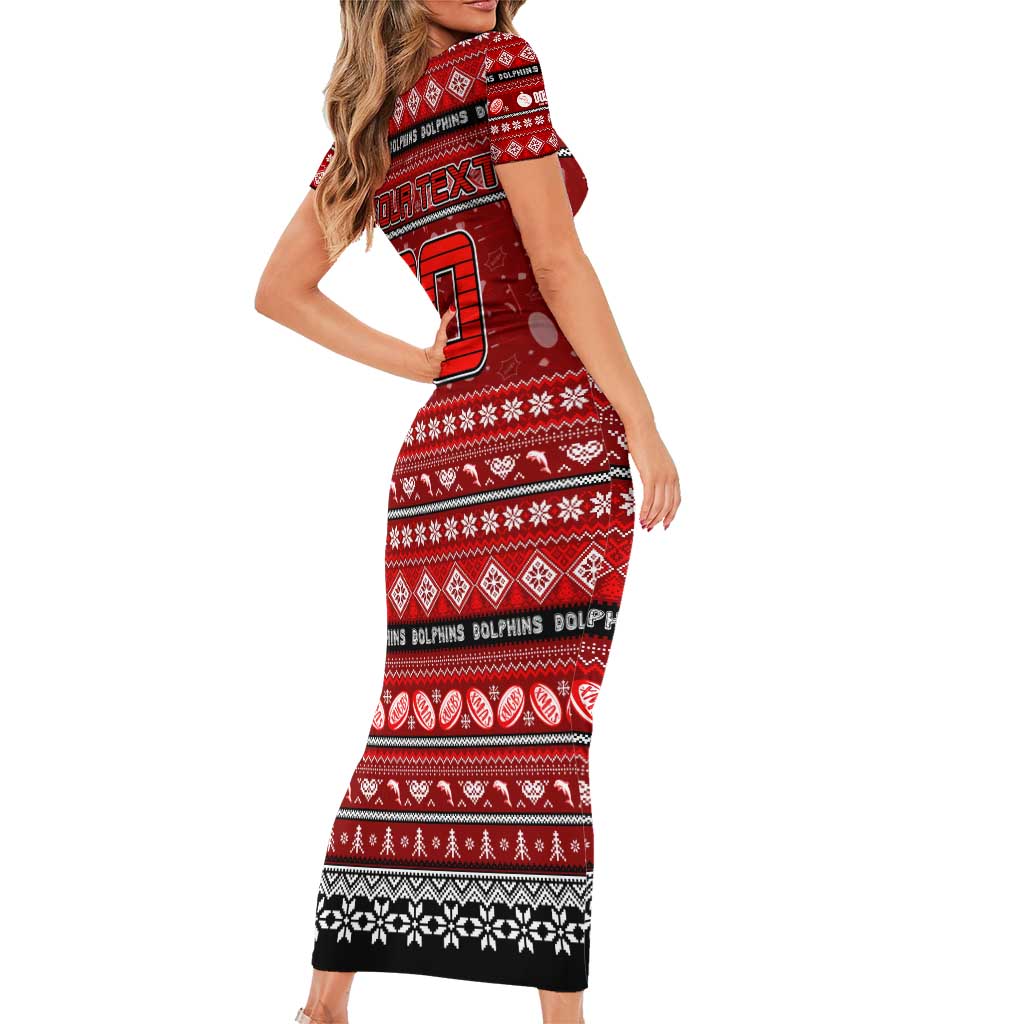 Personalized Dolphins Rugby Xmas Family Matching Short Sleeve Bodycon Dress and Hawaiian Shirt Australia NRL Mascot