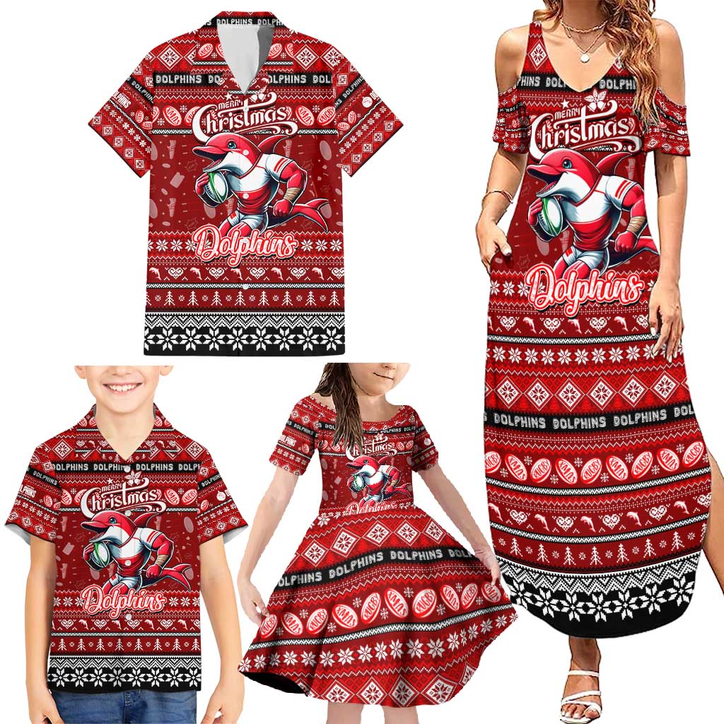 Personalized Dolphins Rugby Xmas Family Matching Summer Maxi Dress and Hawaiian Shirt Australia NRL Mascot