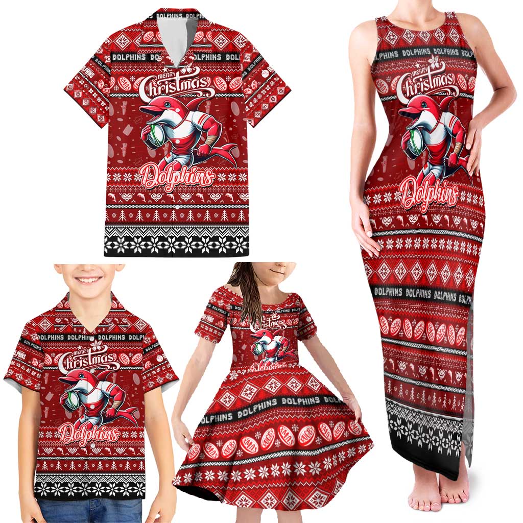 Personalized Dolphins Rugby Xmas Family Matching Tank Maxi Dress and Hawaiian Shirt Australia NRL Mascot