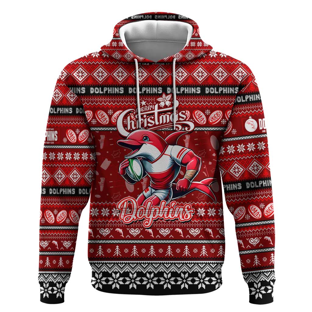 Personalized Dolphins Rugby Xmas Hoodie Australia NRL Mascot - Vibe Hoodie Shop