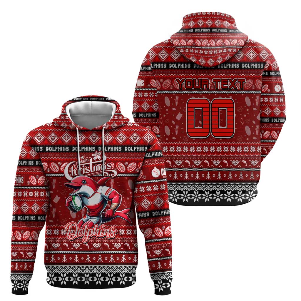 Personalized Dolphins Rugby Xmas Hoodie Australia NRL Mascot - Vibe Hoodie Shop