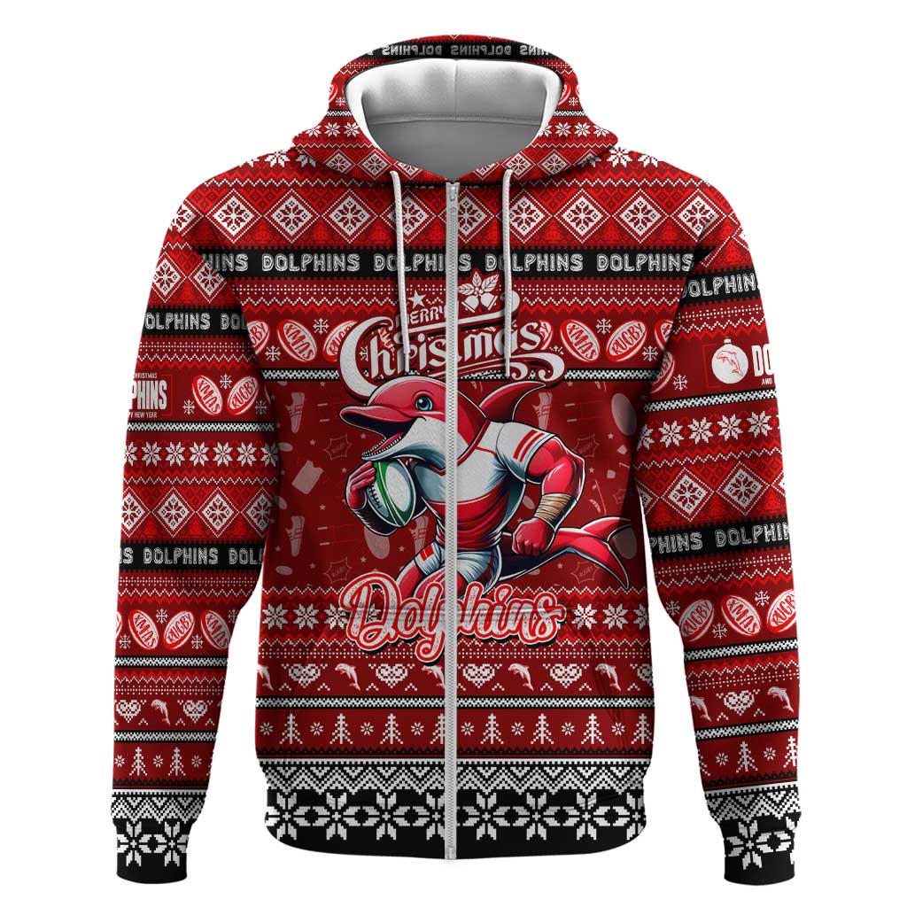 Personalized Dolphins Rugby Xmas Hoodie Australia NRL Mascot - Vibe Hoodie Shop