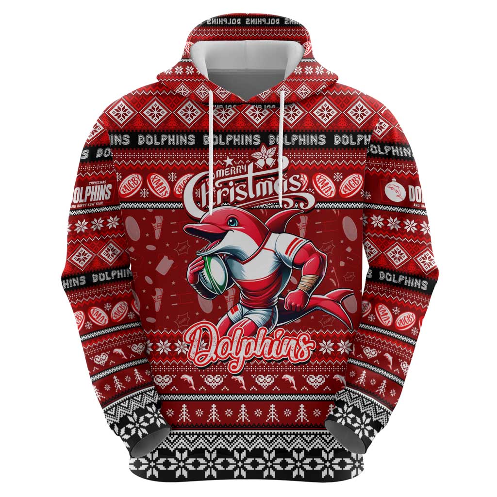 Personalized Dolphins Rugby Xmas Hoodie Australia NRL Mascot - Vibe Hoodie Shop