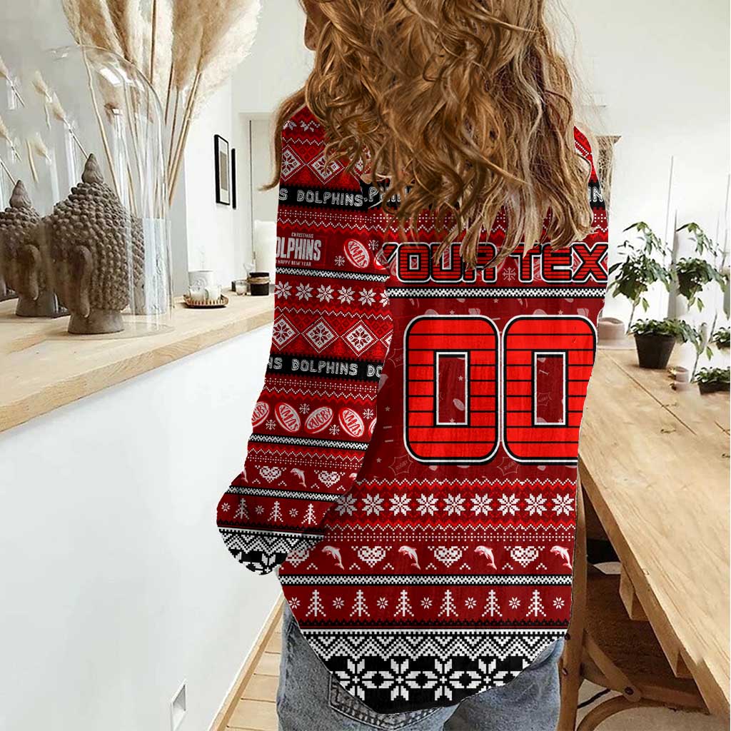 Personalized Dolphins Rugby Xmas Women Casual Shirt Australia NRL Mascot - Vibe Hoodie Shop
