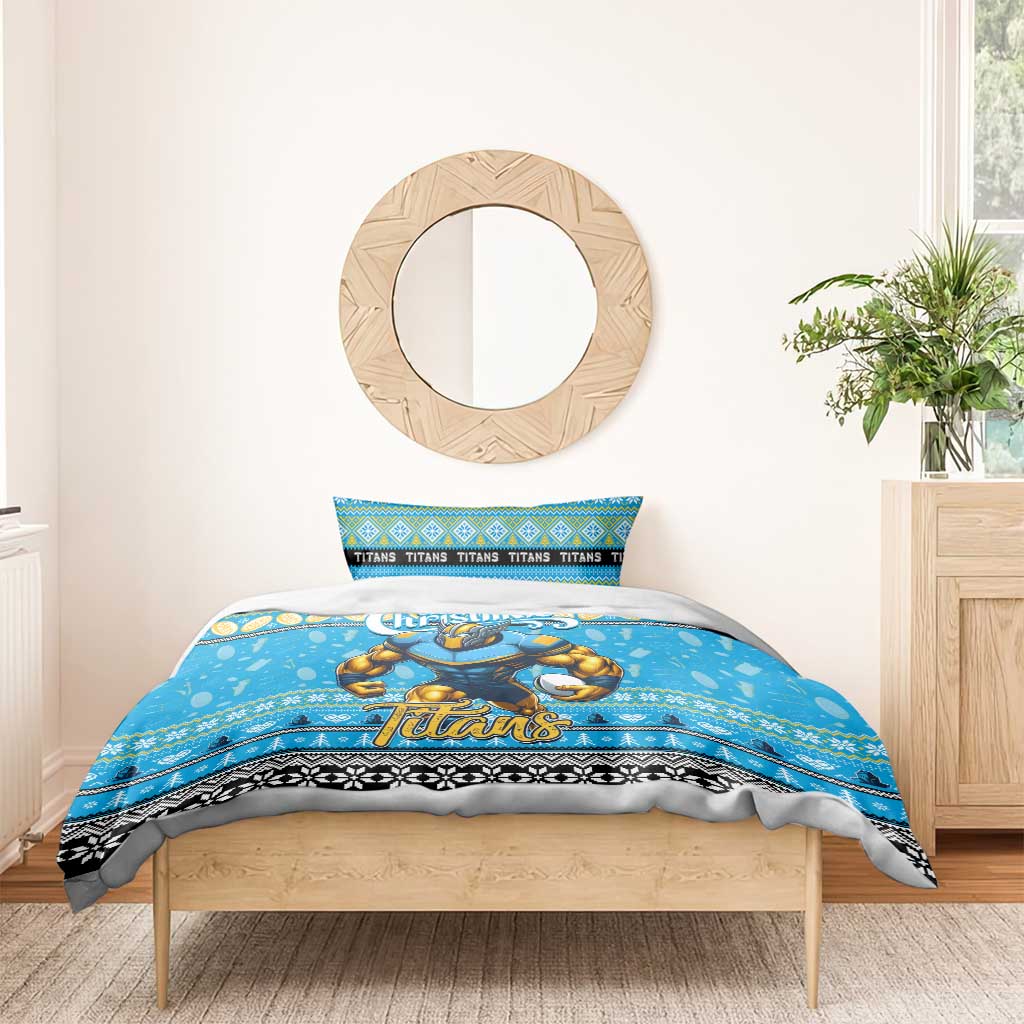 Titans Rugby Xmas Bedding Set Australia NRL Mascot - Vibe Hoodie Shop