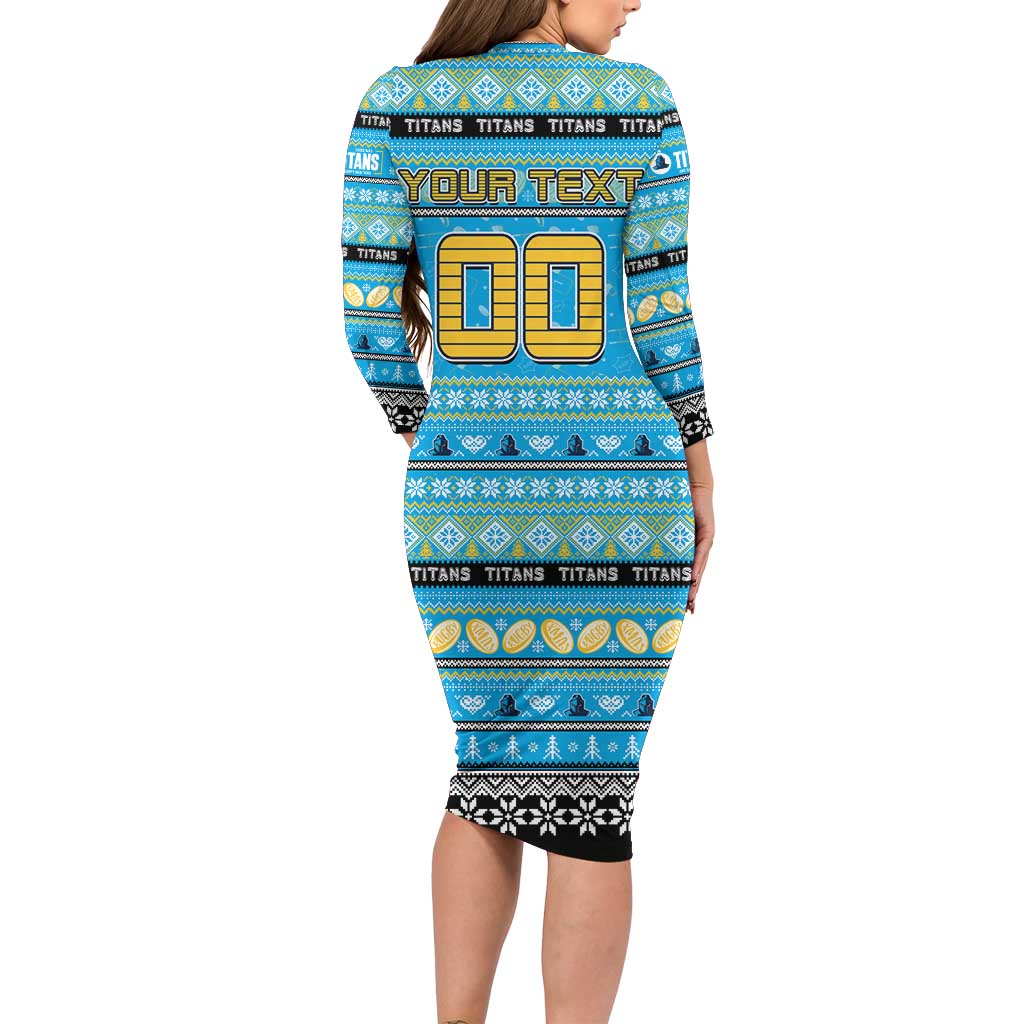 Personalized Titans Rugby Xmas Family Matching Long Sleeve Bodycon Dress and Hawaiian Shirt Australia NRL Mascot