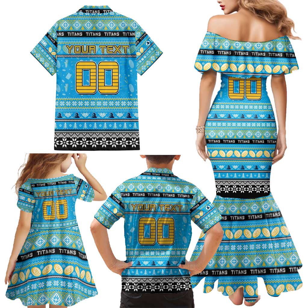 Personalized Titans Rugby Xmas Family Matching Mermaid Dress and Hawaiian Shirt Australia NRL Mascot