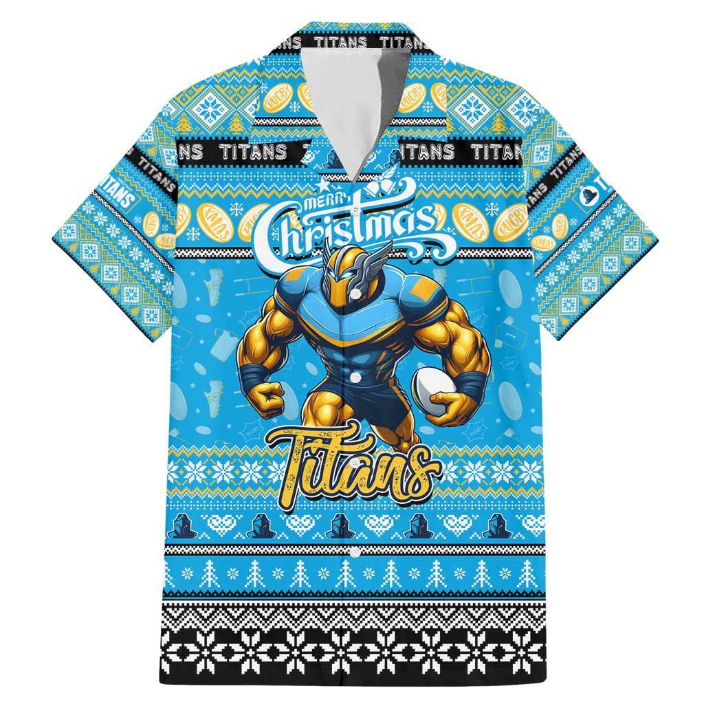 Personalized Titans Rugby Xmas Family Matching Mermaid Dress and Hawaiian Shirt Australia NRL Mascot
