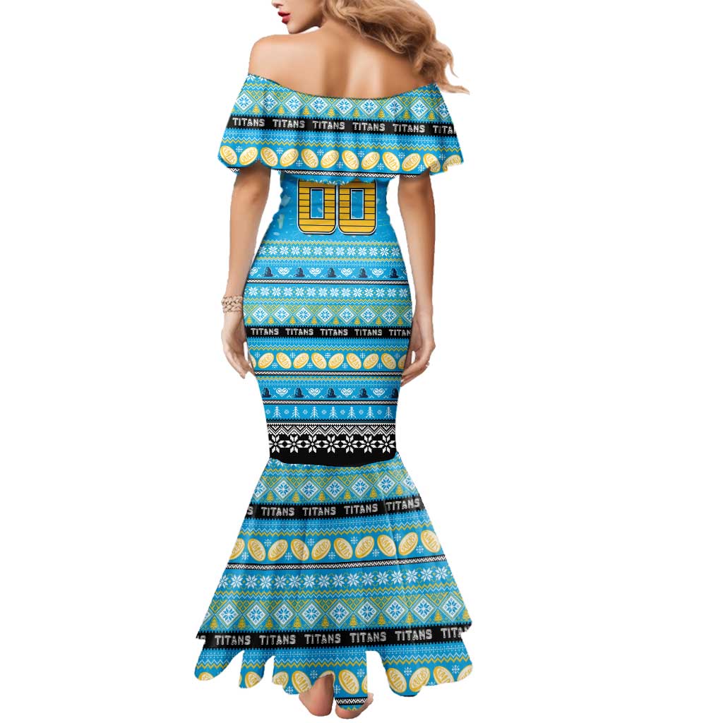 Personalized Titans Rugby Xmas Family Matching Mermaid Dress and Hawaiian Shirt Australia NRL Mascot