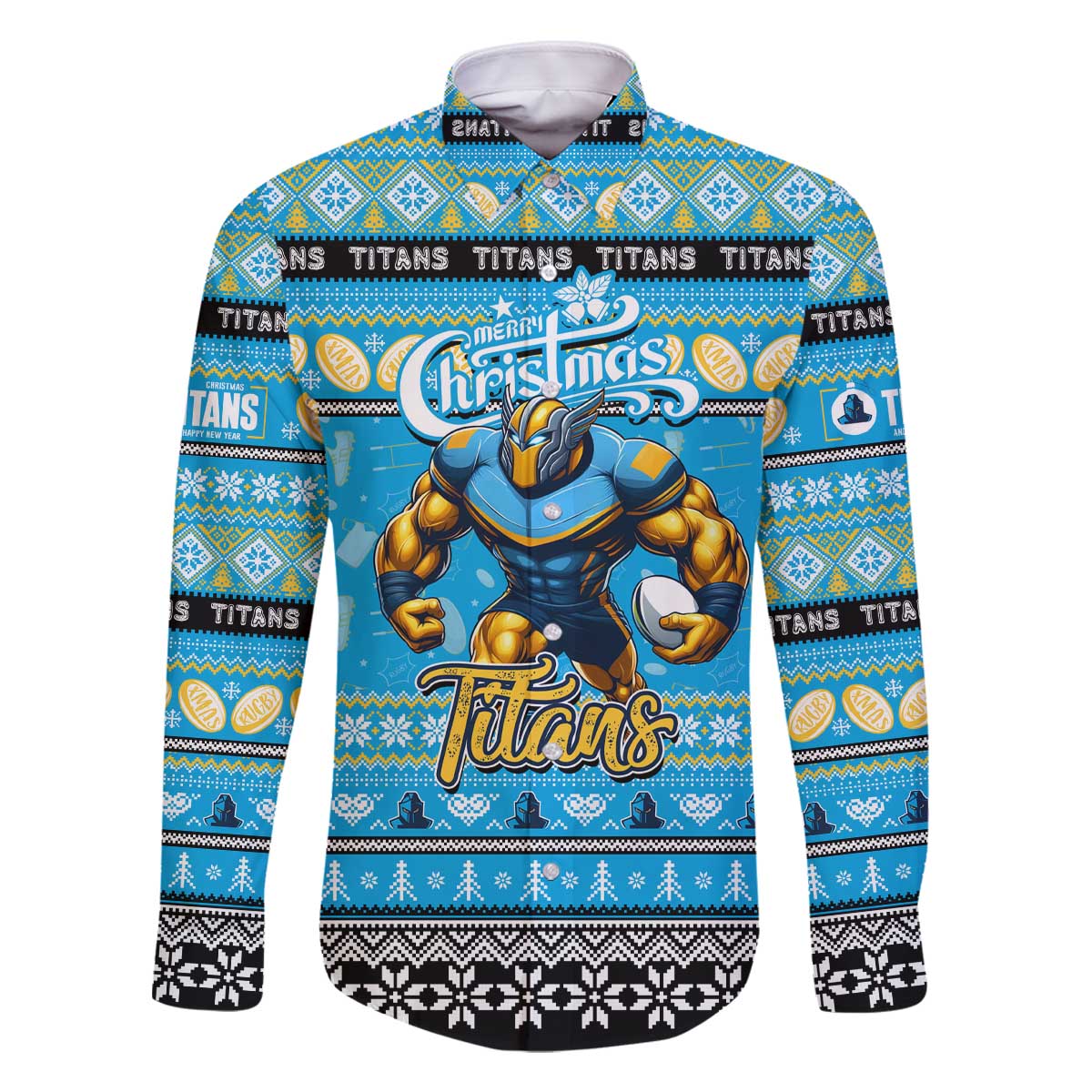 Personalized Titans Rugby Xmas Family Matching Off The Shoulder Long Sleeve Dress and Hawaiian Shirt Australia NRL Mascot