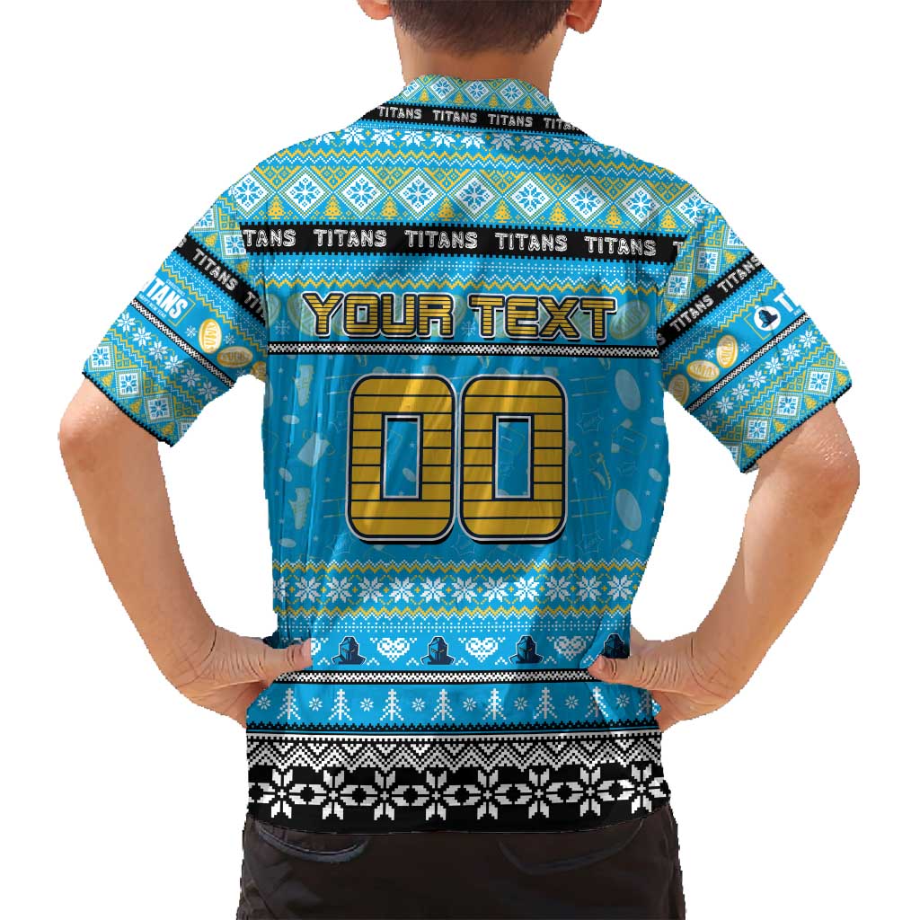 Personalized Titans Rugby Xmas Family Matching Off Shoulder Short Dress and Hawaiian Shirt Australia NRL Mascot
