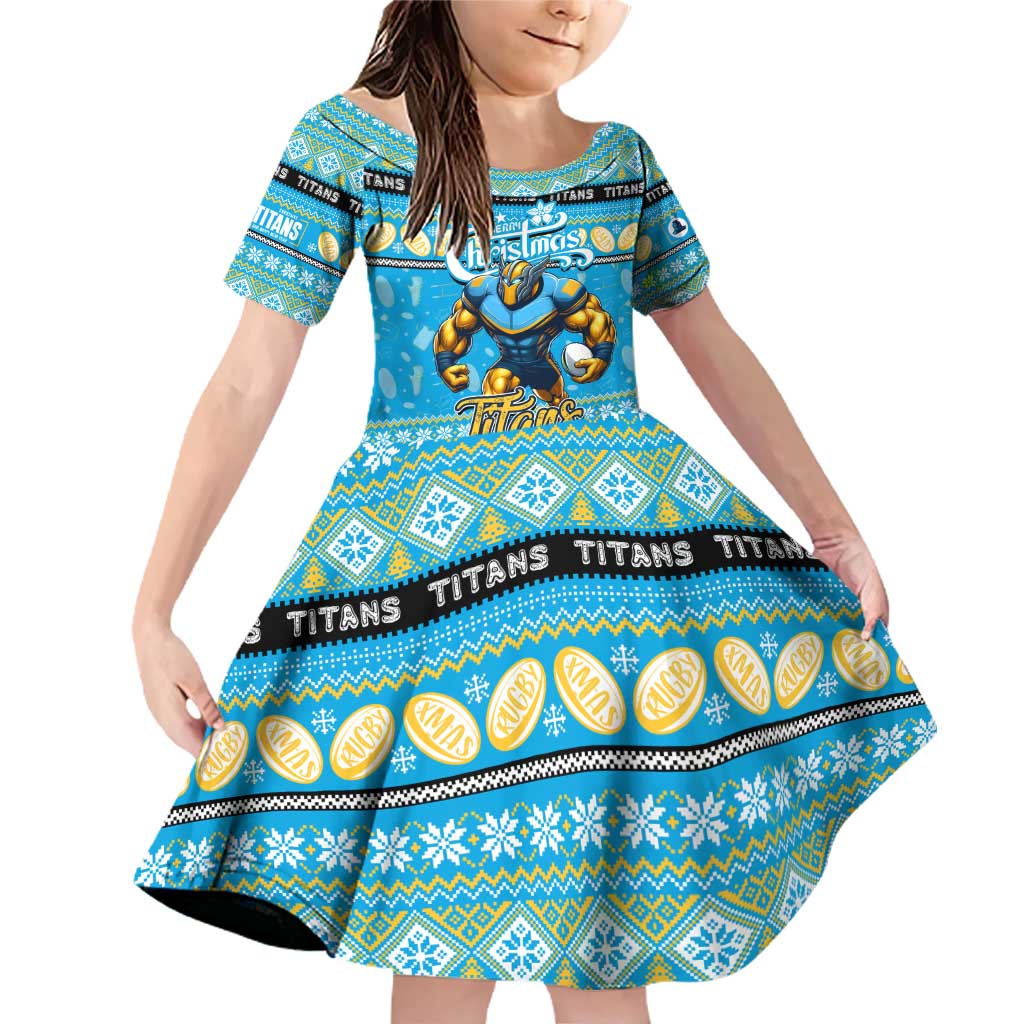 Personalized Titans Rugby Xmas Family Matching Off Shoulder Short Dress and Hawaiian Shirt Australia NRL Mascot