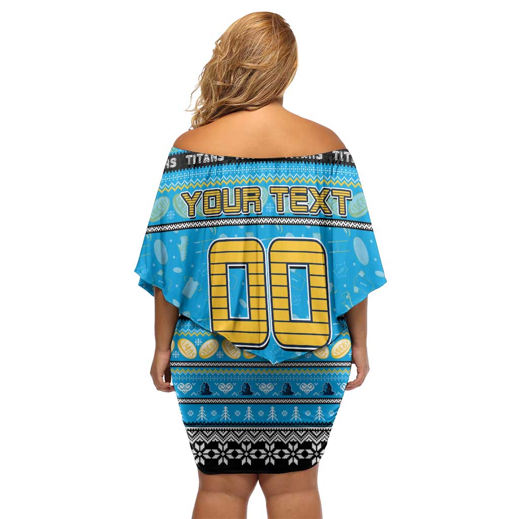 Personalized Titans Rugby Xmas Family Matching Off Shoulder Short Dress and Hawaiian Shirt Australia NRL Mascot