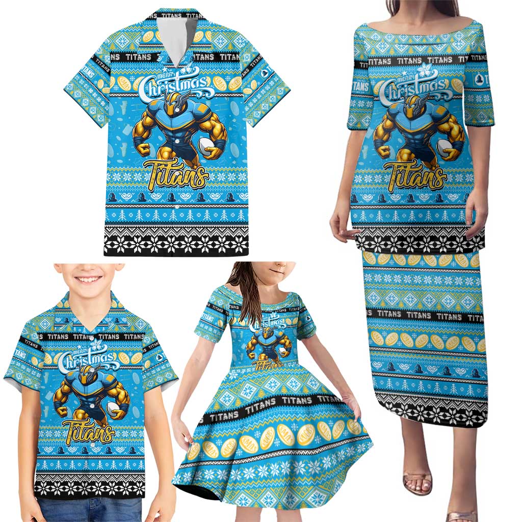 Personalized Titans Rugby Xmas Family Matching Puletasi and Hawaiian Shirt Australia NRL Mascot