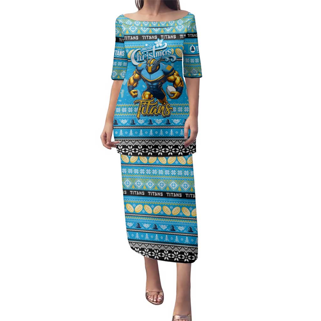 Personalized Titans Rugby Xmas Family Matching Puletasi and Hawaiian Shirt Australia NRL Mascot