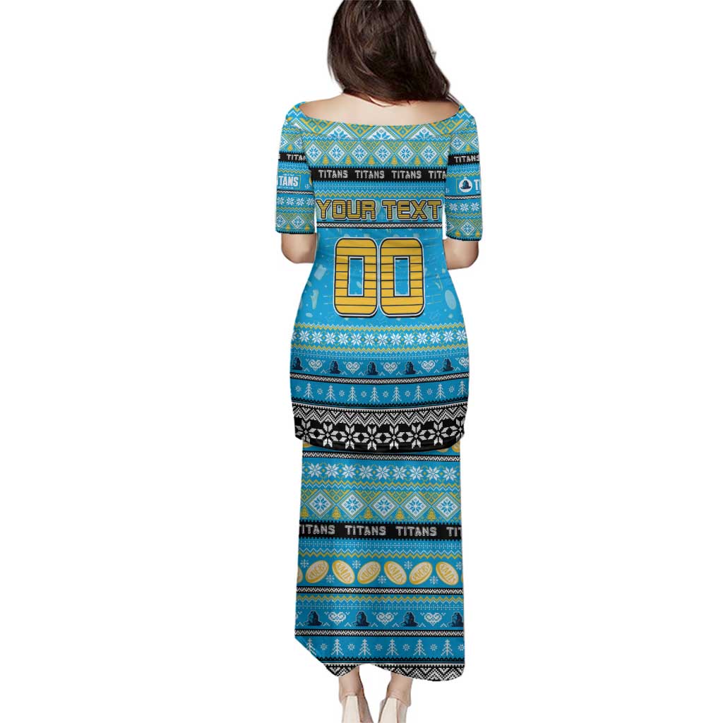 Personalized Titans Rugby Xmas Family Matching Puletasi and Hawaiian Shirt Australia NRL Mascot