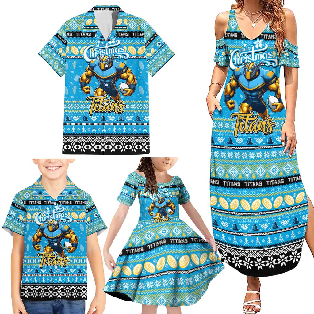 Personalized Titans Rugby Xmas Family Matching Summer Maxi Dress and Hawaiian Shirt Australia NRL Mascot
