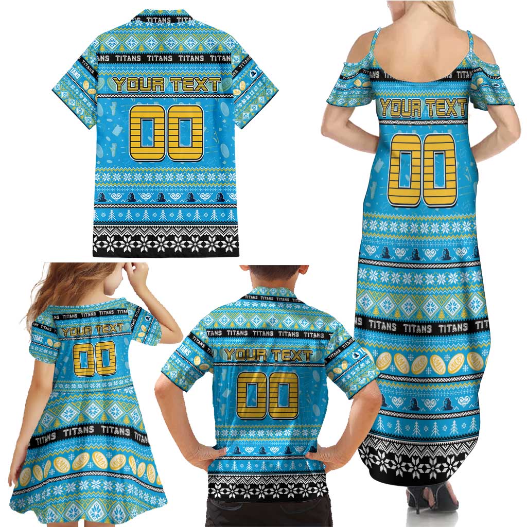 Personalized Titans Rugby Xmas Family Matching Summer Maxi Dress and Hawaiian Shirt Australia NRL Mascot