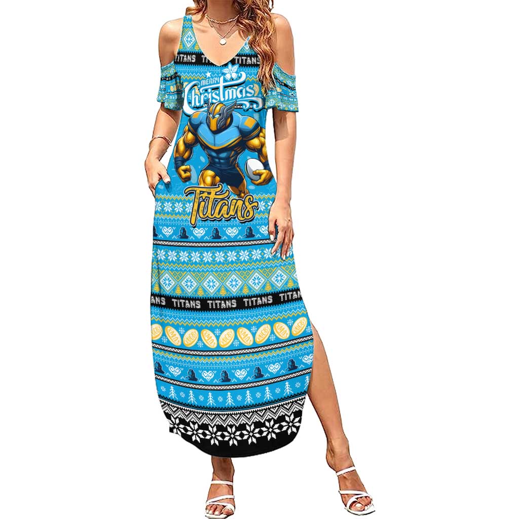 Personalized Titans Rugby Xmas Family Matching Summer Maxi Dress and Hawaiian Shirt Australia NRL Mascot