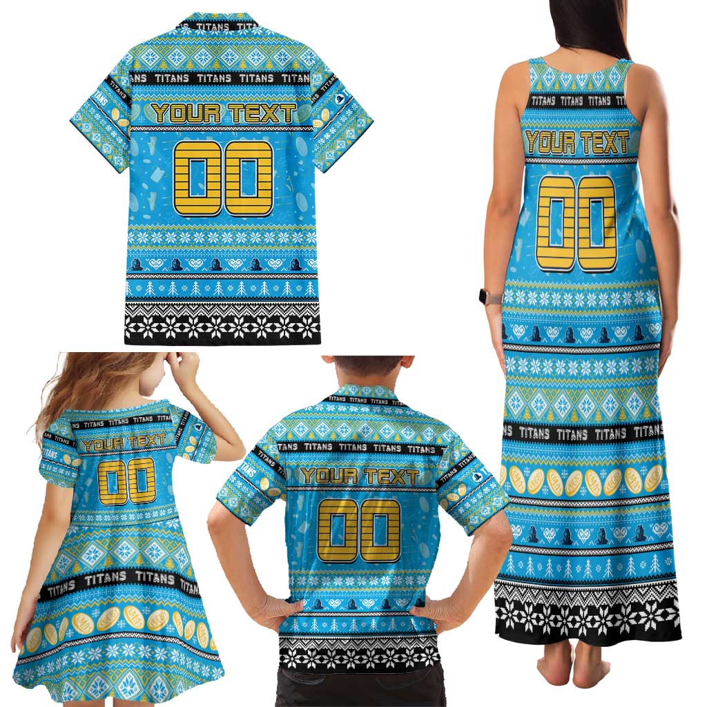 Personalized Titans Rugby Xmas Family Matching Tank Maxi Dress and Hawaiian Shirt Australia NRL Mascot