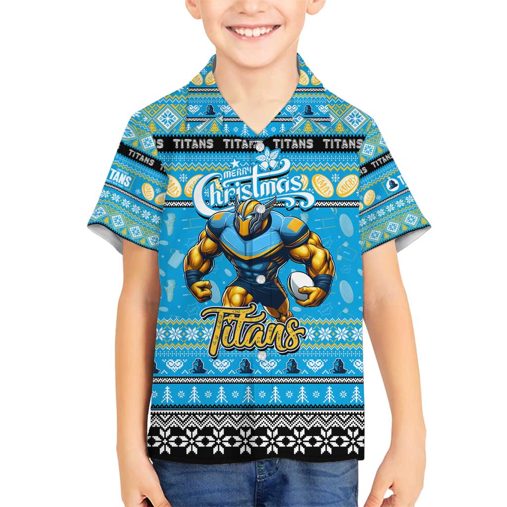 Personalized Titans Rugby Xmas Family Matching Tank Maxi Dress and Hawaiian Shirt Australia NRL Mascot