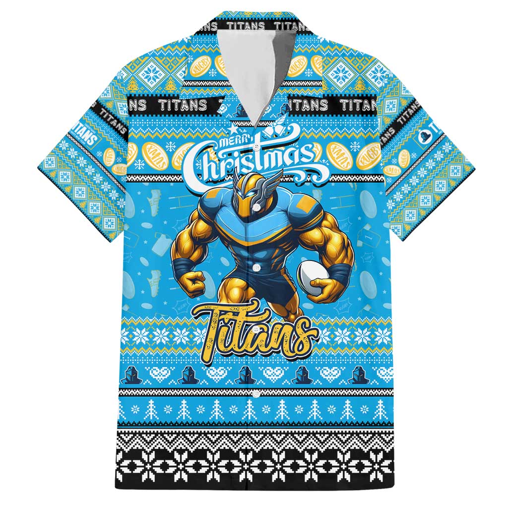 Personalized Titans Rugby Xmas Hawaiian Shirt Australia NRL Mascot - Vibe Hoodie Shop