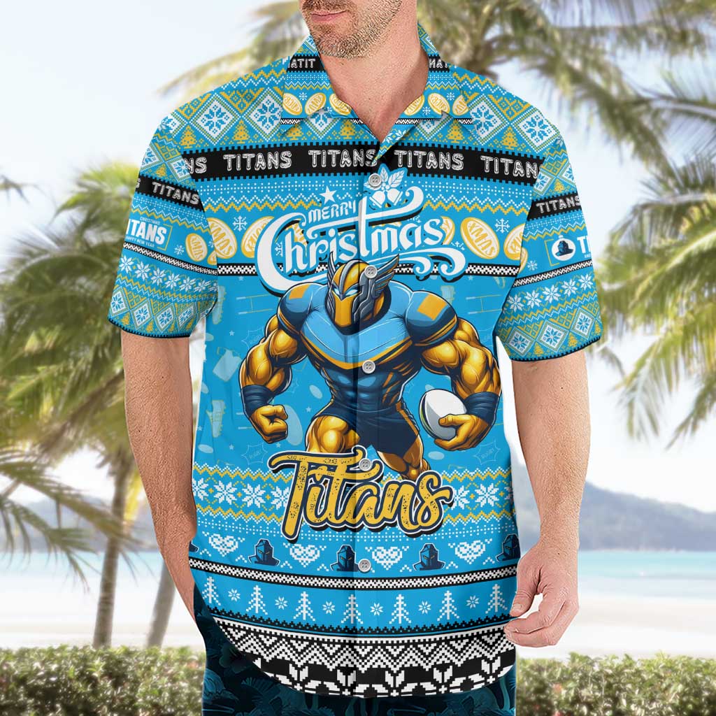 Personalized Titans Rugby Xmas Hawaiian Shirt Australia NRL Mascot - Vibe Hoodie Shop