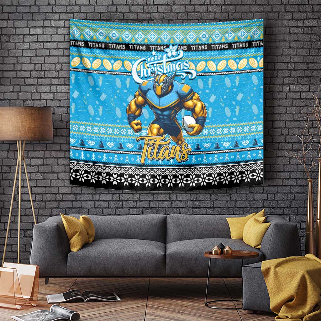 Titans Rugby Xmas Tapestry Australia NRL Mascot - Vibe Hoodie Shop